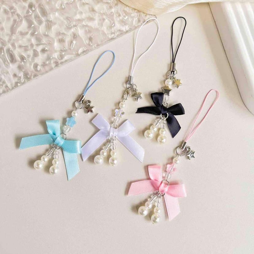 Stylish Key Chain Imitation Pearls Beaded Bowknot Keyrings Butterfly Knot