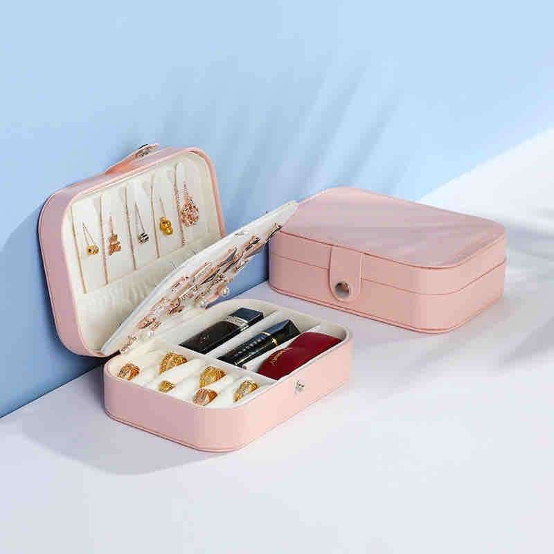 Portable PU Jewelry Organizer Case, Travel-Friendly Handbag with Elastic Pockets